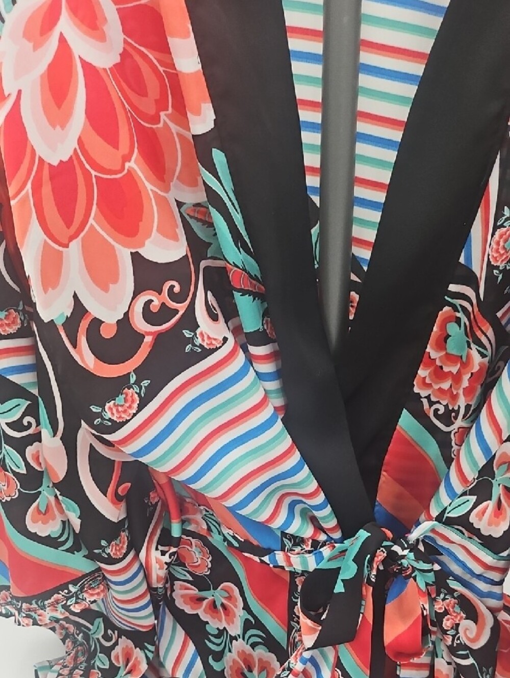 Josie by Natori Womens Red Black Floral & Geometric Kimono Robe Large - Picture 4 of 6